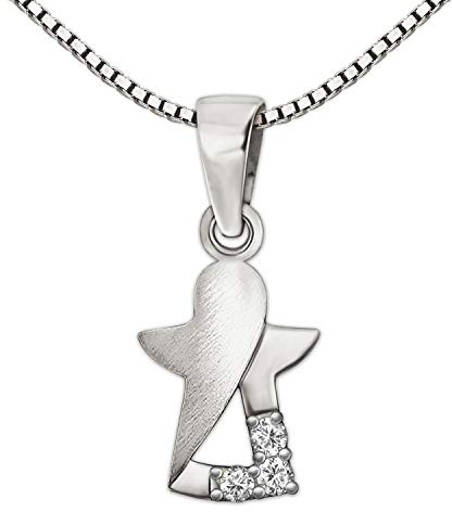Clever Schmuck Set Halskette Mädchen Damen Anhänger Mini Engel 11mm stilisiert innen offen teilmatt mit 3 Zirkonia & Kette Venezia 42 cm STERLING SILBER 925 im Etui weiß