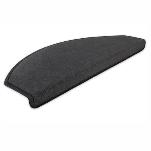 Metzker Stufenmatten Treppenmatten Uni Anthrazit 14 Stück Halbrund | Treppenteppich von DAS TEPPICHWERK - Trittfläche ca. 65x24cm incl. Klebeband