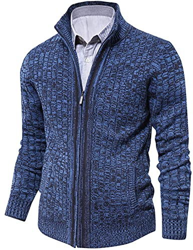 AOLI RAY Herren Strickjacke mit Reissverschluss Cardigan Stehkragen Pullover Feinstrike Sweaters mit 2 Taschen