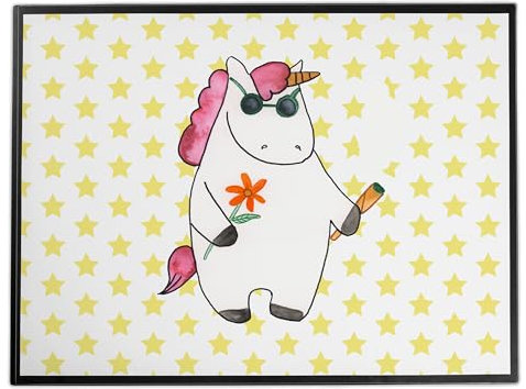 Mr. & Mrs. Panda tischpad Einhorn Woodstock - Geschenk, schreibtischmatte, Schreibunterlage, Schreibtisch Unterlagen, Unicorn, schreibtischunterlage, Alkohol, Einhörner, Joint, schreibtischunterlagen