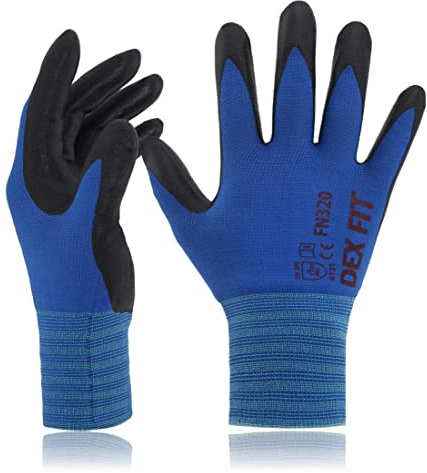 DEX FIT FN320 Gants de Travail Nylon Nitrile, Confort 3D Mains Nues, Légers & Flexibles, Grip Antidérapant, Compatibles Écran Tactile, Respirants & Lavables, Bleu 6 (XS) 3 paires