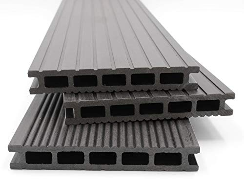 HORI WPC Terrassenfliesen - Terrassendielen Malta Grau - Komplett-Set inkl. 40x60 mm Unterkonstruktion & Clips - Langlebig & Wetterfest - Rutschfest - Pflegeleicht - Dielenlänge 3,20 m - Fläche 6 m²