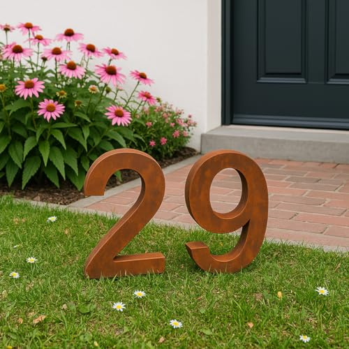 Edelrost Hausnummer aus Metall Rost Gartenstecker Gartenfigure Handarbeit 032062 B4*H40cm (032062-7)