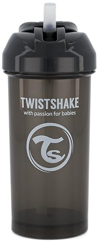 Twistshake Baby Sippy Cup with Straw - 360ml | Leak Proof & Non-Spill | BPA-Free Straw Cup | Training Cup for Kids | Black
