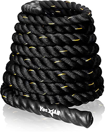Yes4All stridsrep 9 m/12 m/15 m längd, 38 mm/50 mm diameter Poly Dacron stridsträning träningsrep med skyddskåpa – stålankare och rem ingår