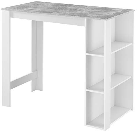 [en.casa] Bartisch Danderyd Bistrotisch Esstisch 120 x 60 x 106 cm Küchentheke mit 3 Ablagefächern Stehtisch Bartheke für Esszimmer Wohnzimmer Küche Weiß/Betonoptik
