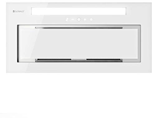 GLOBALO Dunstabzugshaube, Einbauhaube für Küche, Flachlüfter, mit Beleuchtung, Einbaubreite 60 cm, 4 Leistungsstufen, Gehärtetes Glas und Lackierter Stahl, Loteo 60.4 Plus White, Weiß