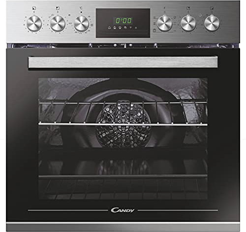 Candy HCT617X/E Einbau-Backofen/Umluft Backofen/Edelstahl/Nische 60 cm/Energieklasse A/Display mit Touchbedienung/Aquactive Reinigung / 6 Programme / 70L Nutzvolumen/Timer/Uhr