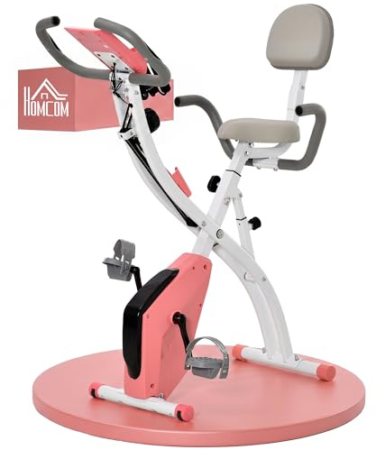 HOMCOM 3-in-1 Folding Exercise Bike 8-Level Magnetic Resistance Pink