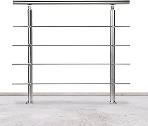 Lospitch Edelstahl-Handlauf Geländer für Balkon Brüstung Treppen mit/ohne Querstreben (120cm, 4 Querstreben)