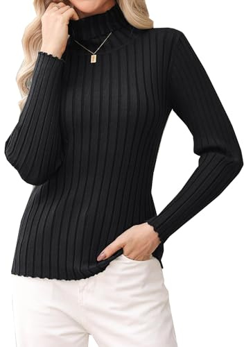 Gyabnw Womens Jumpers Elegant Roll Neck Long Sleeve Sweater Casual Knit Tops Autumn Winter