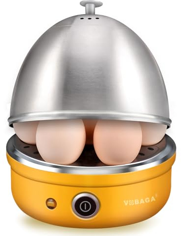 VOBAGA Electric Egg Cooker, Rapid Egg Boiler with Auto Shut Off for Soft, Medium, Hard Boiled, Steamed Eggs, Vegetables and Dumplings, Stainless Steel Tray with 7-Egg Capacity (Yellow)