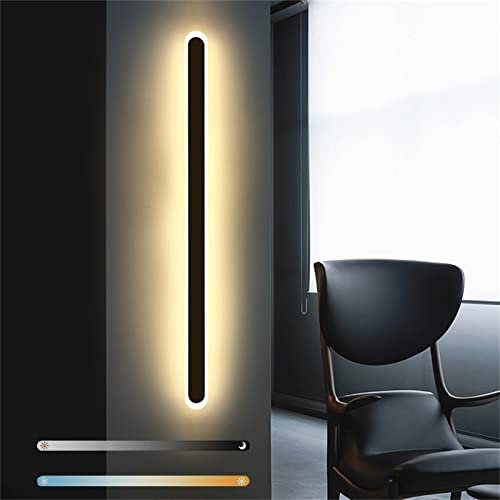 Modern LED Wandleuchte Innen Dimmbar Wandlampen Lang Strip Up Down Wandbeleuchtung 3 Farbtemperatur Einstellbar Wandlicht Wandstrahler Schlafzimmer Wohnzimmer Flur Treppen Badlampe (Schwarz,40cm 18W)