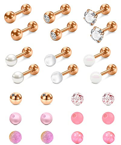 Funseedrr 12 Paar Tragus Helix Piercing Knorpel Stecker Edelstahl 16G 6mm Stab Ohrstecker Ohr Piercing Schmuck mit Ersatzkugeln