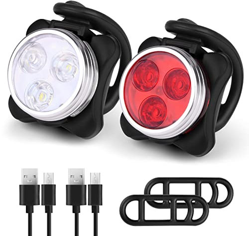 Flintronic Luz Bicicleta LED Recargable USB Con Ojo de Gato, Súper Brillante Para Bicicleta de Montaña y Ciclistas - Rojo+Blanco