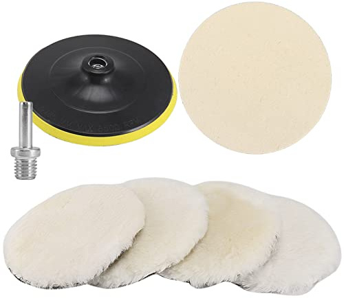 SI FANG 7Pcs 180mm Wool Polishing Pads Buffing Wheel for Drill Polisher/Buffer Attachment with M14 Adapter, Felt Buffing Wheel and Woolen Wax Pad for Car Boat Polish Waxing, Metal Glass (7 Inch)