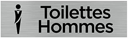 Signalétique.biz France - Plaque de porte TOILETTES HOMMES (Q0060) - 170 X 50 mm - Plaque aluminium brossé de 2mm