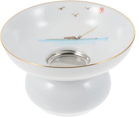 BESTonZON Keramik Teetasse mit Teesieb und Deckel, Fein Gongfu Gaiwan Lose Utensilien Trichter Siebe Chinesischer Zeremonie Stil Liebhaber Tee Basis Klassisch Weiß für Schalen Edelkeramik Filter