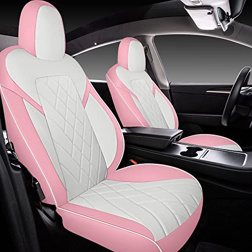 TAPHA Kunstleder Sitzbezug-Set für Tesla Model Y 2020–2022, atmungsaktiv und wasserabweisend, inklusive Sitzbezüge für Vorder- und Rücksitze (Weiß/Pink)