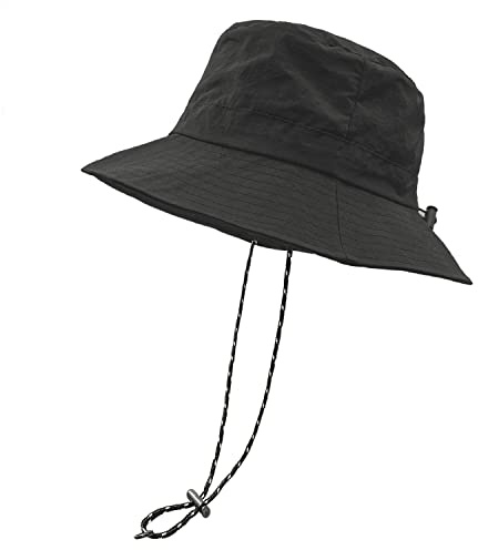 woogwin Vattentät hink regnhatt med hakrem snabbtorkande packbar boonie solhatt safari-hatt UV-skydd, Svart, Medium-X-Large