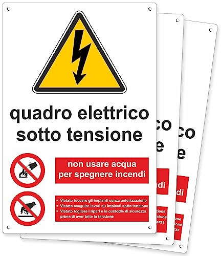 Pubblimania 3 PANNELLI QUADRO ELETTRICO SOTTO TENSIONE | PERICOLO Cartello di emergenza (3 Quadro Elettrico in Tensione)