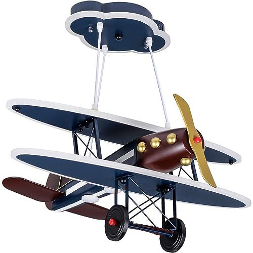 Deckenleuchte Für Kinder LED Pendelleuchte Dimmbar mit Fernbedienung Schlafzimmer Kronleuchter 75W Hängeleuchte Kinderzimmer Hängelampe Retro Flugzeug Lampe Kinderlampe Höhenverstellbar Pendellampe