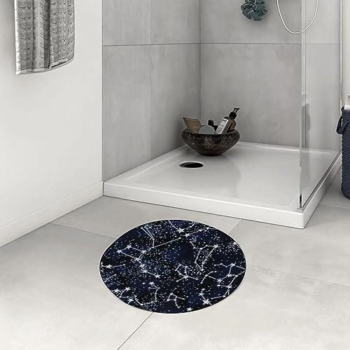 DHAEY Badezimmerteppich rutschfest Zeitlose Schätze leuchten im Dunkeln Konstellationen Sterne Mitternacht Waschbar Teppich rund Weich Flauschig Badteppich Weich Kurzflor Mikrofaser Badvorleger 60 cm