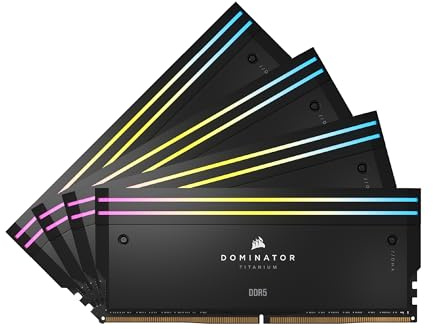 CORSAIR Dominator Titanium RGB DDR5 RAM 64GB (4x16GB) DDR5 hasta 6400MHz CL32 Intel XMP 3.0 Memoria de Ordenador de Sobremesa – Negro (CMP64GX5M4B6400C32)