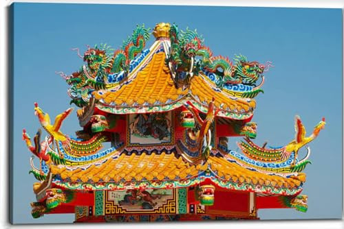 CLOGGS Chinese pavilion roof Canvas Wall Art Decor Paintings Pictures for Bedroom Wall Decor Above Bed Living Room Wall Decoration Bathroom Office Artwork