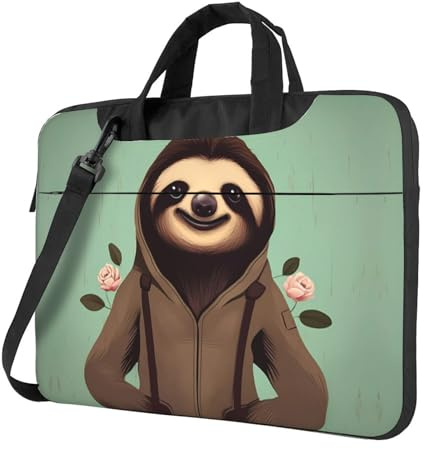 BROLEO Laptoptasche mit Cartoon-Faultier-Muster, Oxford-Stoff, stilvoll und schützend, superweiches Futter, Schwarz , 15.6 inch