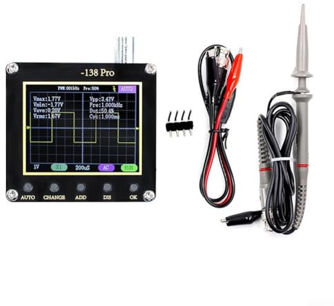 138 Pro Mini-Oszilloskop-Set, 6,1 cm (2,4 Zoll) TFT-Bildschirm, 200 kHz digital, 2,5 Ms/s Abtastrate, 80 kHz PWM, für Anfänger (Typ-C und 10-fache Sonde)