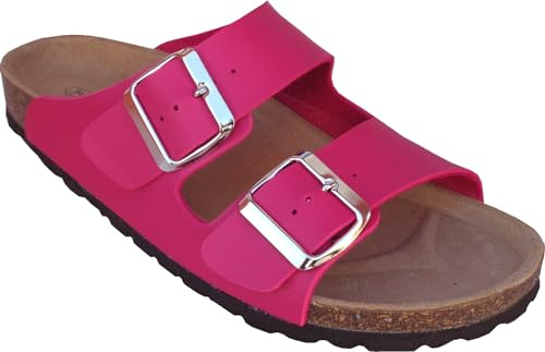 BIO Menphis Sandalo mujer dos hebillas laterales y suela de corcho 4061 - Ligero y Cómodo, fucsia, 39 EU