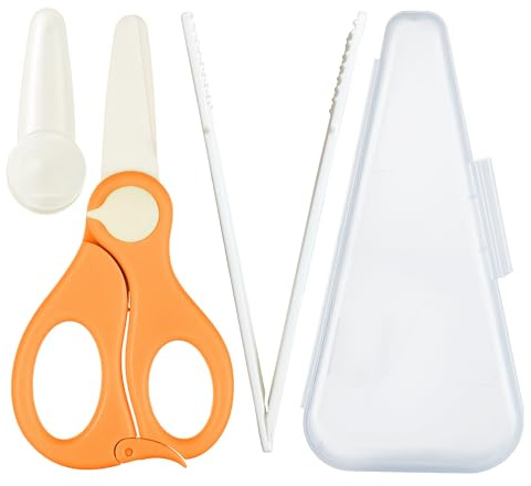 Baby Food Scissors with Travel Case and Tongs, Kids Scissors with Lock (B) | Fully Detachable Ceramic Blade Kids Food Scissors, Kitchen scissors for food, Ideal for Pizza, Meats, Noodles, Vegetables.