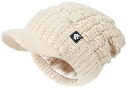 Creekstone satinfodrad mössa för kvinnor män satinfodrade vintermössor för kvinnor slouchy mössor med brätte visir, BEIgE, one size