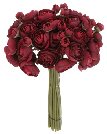 QUARKZMAN Künstliche Ranunkeln, 18 Stück, dunkelrote Blumensträuße aus Kunstseide, Blumen für selbstgemachte Blumensträuße, Zuhause, Blumen, Blumenarrangements im Freien