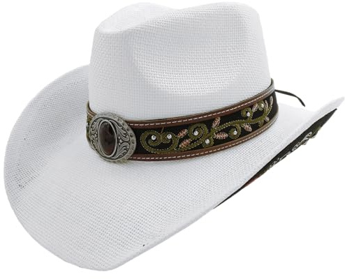 Carnavalife Sombrero de Cowboy/Cowgirl de Paja Fuerte Panamá, Sombrero Texas, Sombrero Vaquero Bordado Floral Unisex Talla única Hombre Mujer Coachella