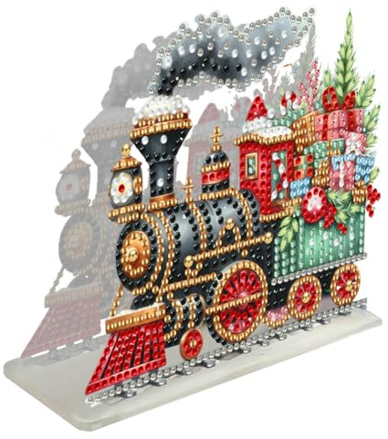 Generisch Weihnachten Serviettenhalter,Zug Diamond Painting Serviettenständer aus Acryl, Diamant Malerei Servietten Halter,Serviettenspender für Zuhause,Restaurants,Party,Küche