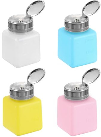 sourcing map 4pcs Solvent Alcohol Dispenser 120ml(4oz) Nail Polish Remover Push Down Liquid Dispenser Pump Bottle with Stainless Steel Press Head for Acetone Solution