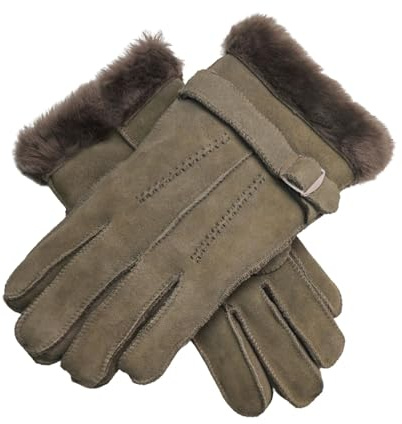 Infinity Leather Herren-Handschuhe aus luxuriösem Schaffell-Wildleder mit Schnalle in Grau