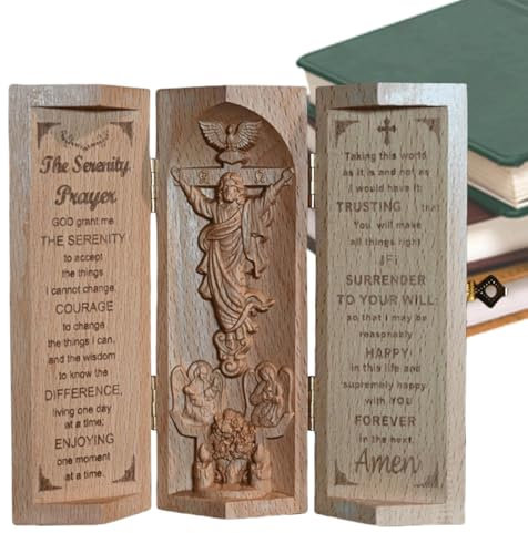 Holzskulptur, Jesus-Statue, christliche Skulptur, katholische Statue, Gelassenheitsgebet, Jesus-Figur, Zimmer-Gelassenheitsgebet. Christliche Statue von Jesus. Aufklappbare katholische Statue-Skulptur