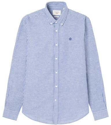 SPRINGFIELD Linne Stripes European Flax-skjorta för män, Marinblå, M