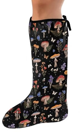 Rnyleeg Black Leg Cast Covers for Women Mushroom Butterfly Pattern Cast Cover for Foot Washable Plaster Cast Cover for Broken Leg