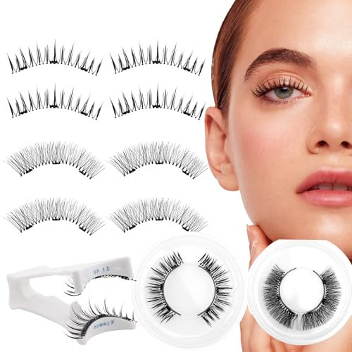 Magnetische Wimpern Mit Applikator, 4 Paar Magnet Wimpern Wiederverwendbare Magnetwimpern, Magnet Wimpern Natürlicher Look, Kein Kleber Erforderlich(magnet wimpern-B2+747-4P)