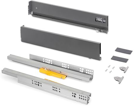 Emuca - Cajones extraibles para cocina Vertex Push Sincro con regulación 3D, H 93mm, 40kg, profundidad 350mm, Acero, Pintado gris antracita