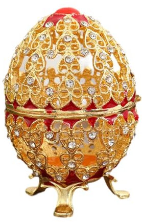 APLVFFZH Hinged Jewelry Ring Holder Jewellery Storage Box Egg Shaped Ornament Enameled Decoration for Birthday Party Rings Bracelets, Red