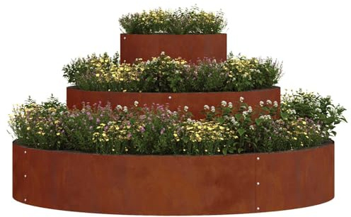 vidaXL Garten-Pflanzgefäß Braun 120 x 120 x 20 cm Wetterfeststahl, Garten- und Terrassen, Moderne runde Pflanzer, robuster Stahl für draußen, schöne Metalltöpfe