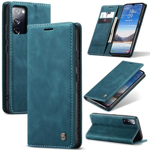 Azororo Handyhülle für Samsung Galaxy S20 FE 5G Hülle Premium Lederhülle Flip Case Magnet Tascher Kartenfach Standfunktion Klapphülle Schutzhülle für Samsung Galaxy S20 FE,Blaugrün