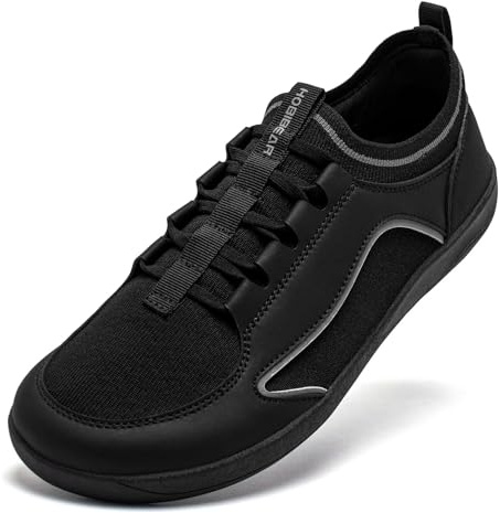 HOBIBEAR Barefoot Shoes Light Weight Knit Upper Wide Toe Box Zero Drop Slip-on Shoes for Men & Women（N-Black, UK 10）