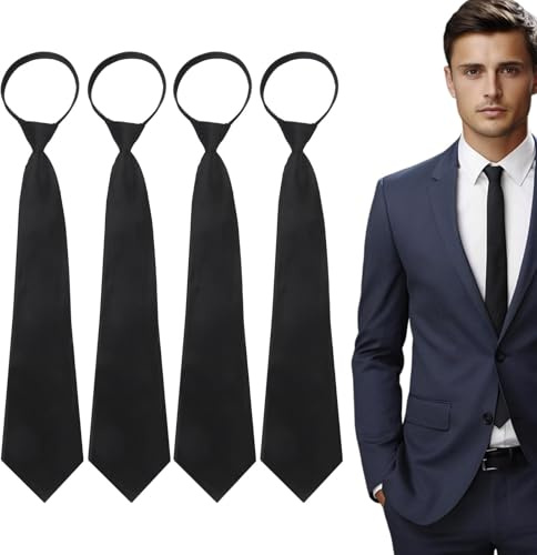 Juego de corbatas ajustables para hombre Set de 4 Corbatas Ajustables para Hombre con Cremallera, Nudo Preatado, para Bodas y Eventos Formales, Corbatas Elegantes Prácticas de Seda de Poliéster
