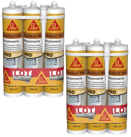 SIKA - Mastic acrylique haute performance - Lot de 6 cartouches SikaSeal-184 Maçonnerie blanc - Réparation de fissures - Joints d’étanchéité - Extérieur et intérieur - Lot de 6 x 300 ml